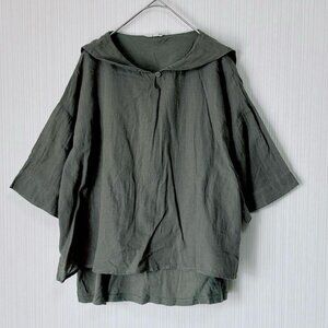 Blanche Short Sleeve Blouse Green Sailor Collar Linen Blend